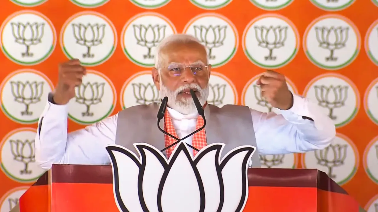 Prime Minister Narendra Modi addresses a public meeting for Lok Sabha elections, at Bansgaon in Gorakhpur district, Sunday, May 26, 2024