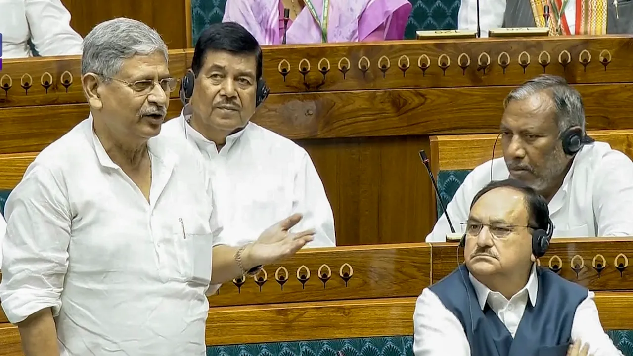 Rajiv Ranjan Singh alias Lalan Singh speaks in the House during the first session of the 18th Lok Sabha, in New Delhi