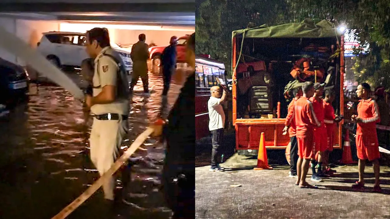 Rescue operation underway after a nearby drain burst caused flooding at the basement of a UPSC coaching centre, in Delhi�s Old Rajendra Nagar, Saturday, July 27, 2024.