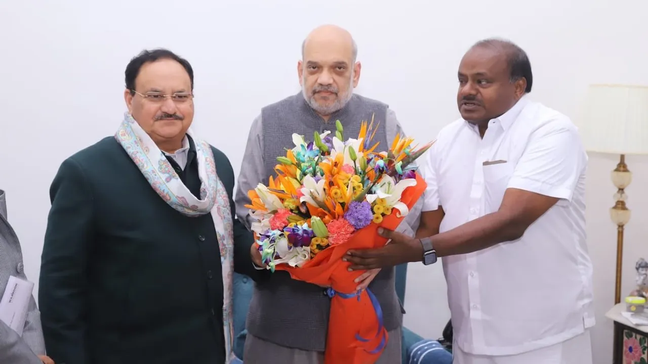 JP Nadda, Amit Shah and HD Kumaraswamy