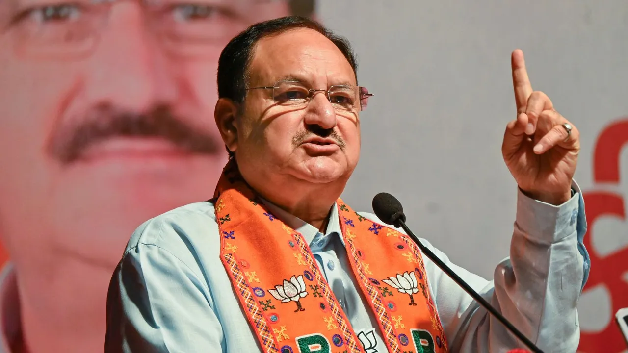 BJP National President JP Nadda addresses a public meeting for Lok Sabha elections
