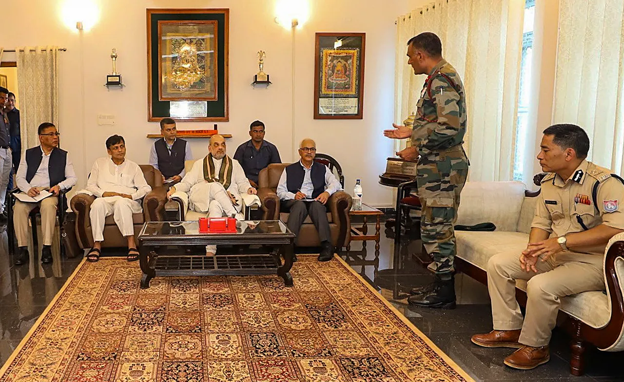 Union Home Minister Amit Shah holds a security review meeting in Moreh, Manipur