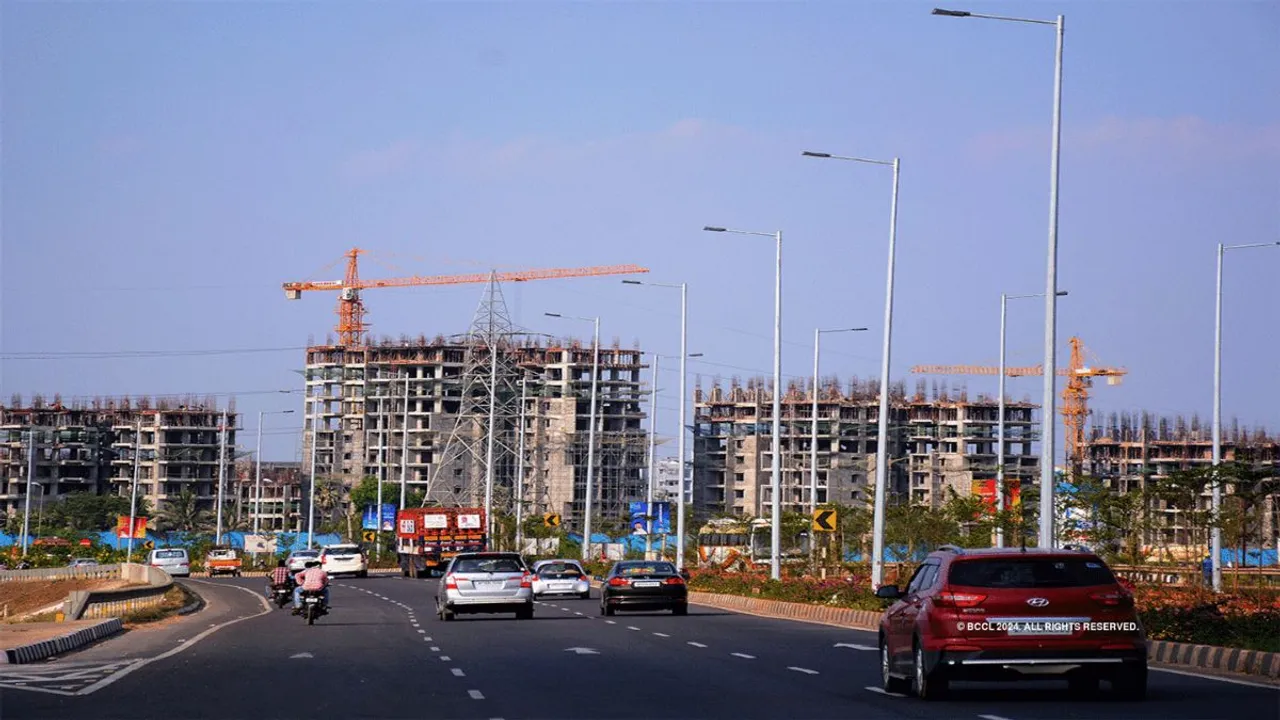 Buildings cars construction site road traffic