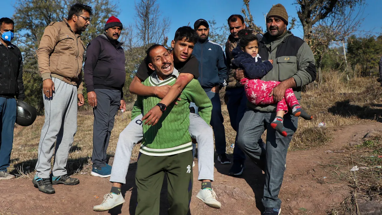 Injured being rushed to hospital after an explosion at Dangri village in Rajouri district, Monday