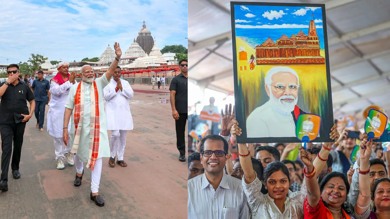 Prime Minister Narendra Modi during a roadshow for Lok Sabha elections, in Puri, Monday, May 20, 2024