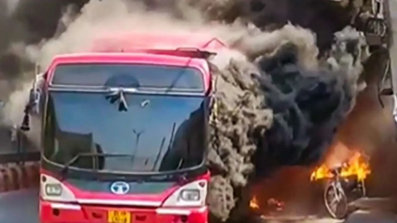 bus accident fire bus caught on fire