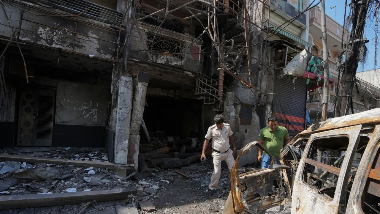 Policemen outside a children's hospital where a fire broke out on Saturday night at Vivek Vihar area, in New Delhi, Sunday, May 26, 2024