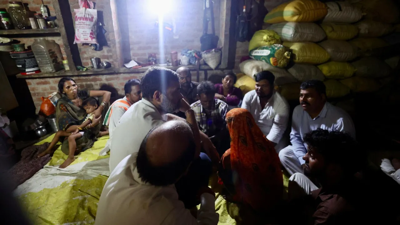 Congress leader Rahul Gandhi meets the family of Dalit man killed in Raebareli