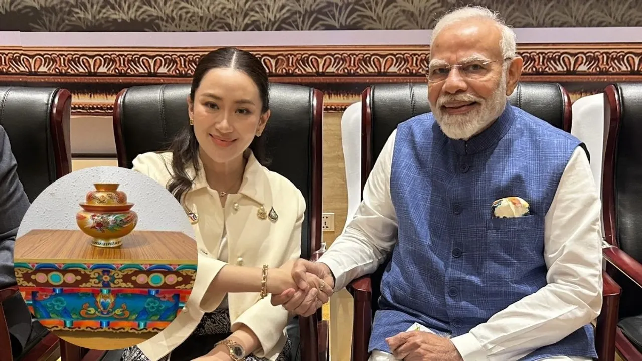 Prime Minister Narendra Modi presented a handcrafted low-height wood table from Ladakh to Thailand’s PM P. Shinawatra at the East Asia Summit in Laos