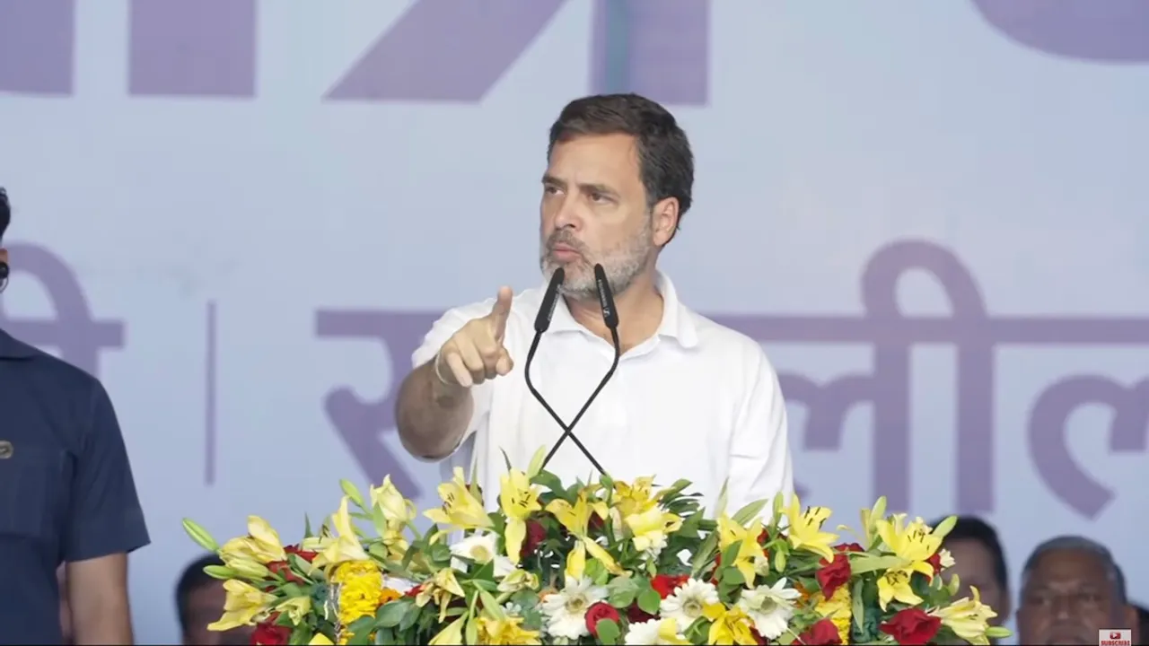 Rahul Gandhi addresses INDIA bloc's rally at Ramlila Ground in New Delhi on Sunday, March 31, 2024