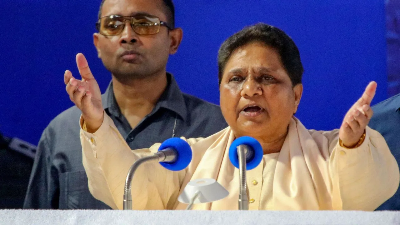 Bahujan Samaj party (BSP) Supremo Mayawati addresses an election campaign rally ahead of Lok Sabha elections, in Nagpur, Thursday, April 11, 2024