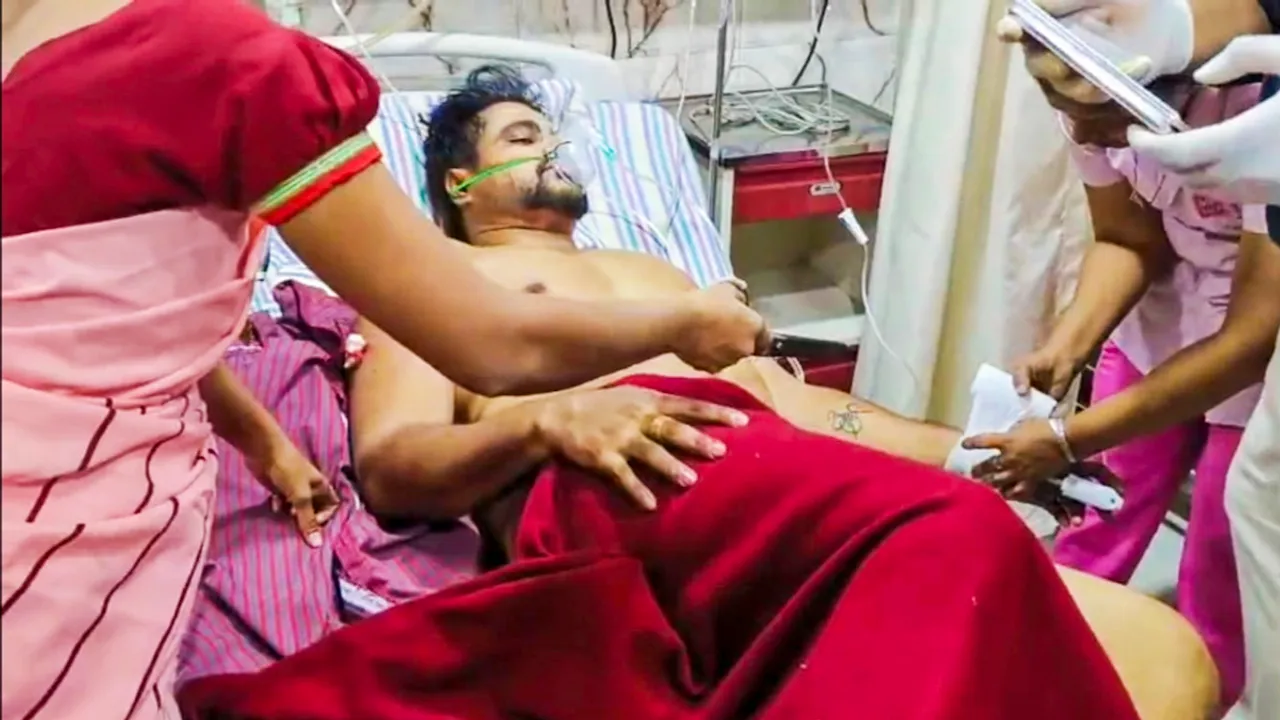 Shiv Sena leader Mahesh Gaikwad receives treatment in a hospital after he was allegedly shot by BJP MLA Ganpat Gaikwad, Friday, Feb. 2, 2024