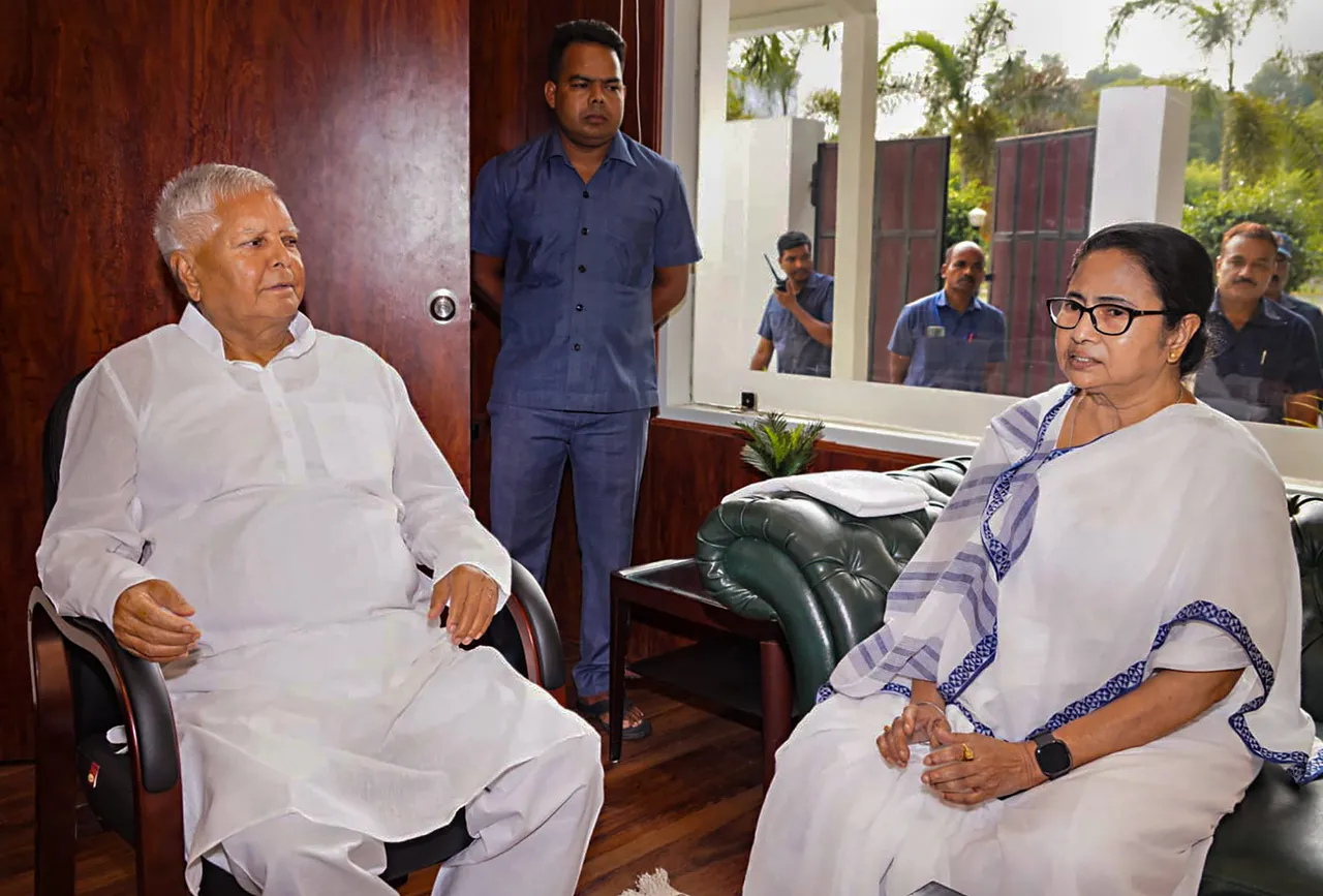 TMC chief and West Bengal Chief Minister Mamata Banerjee meets RJD President Lalu Prasad, in Patna