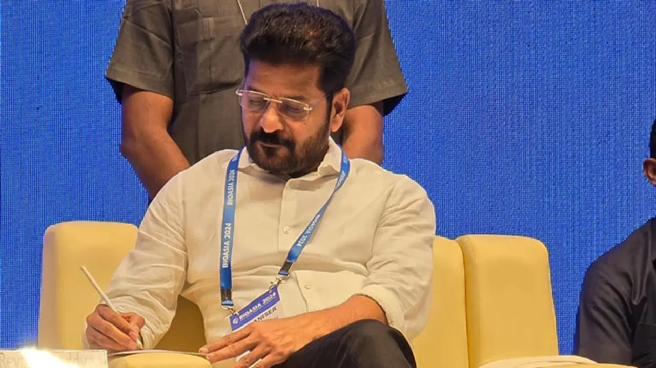 Telangana Chief Minister Revanth Reddy at the BioAsia 2024,a healthcare and life sciences annual event