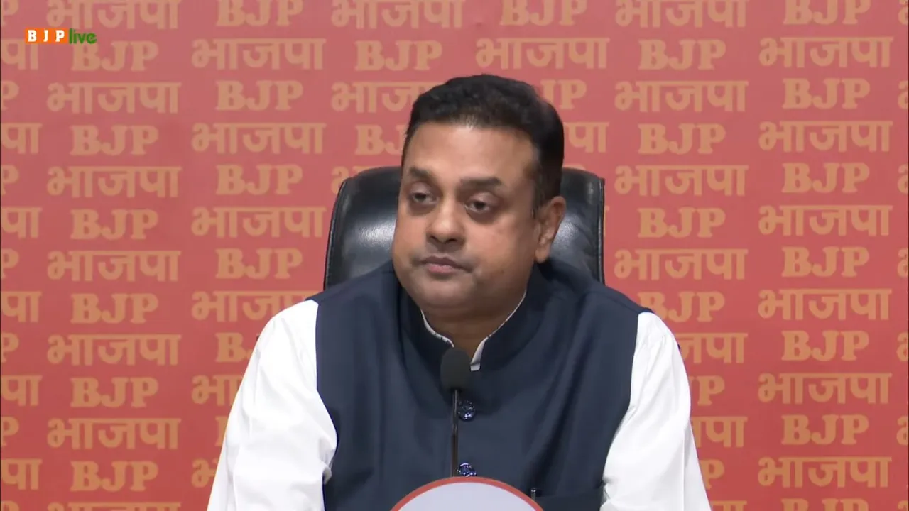 BJP national spokesperson and Lok Sabha MP Sambit Patra addressing a press conference at the BJP headquarters in Delhi