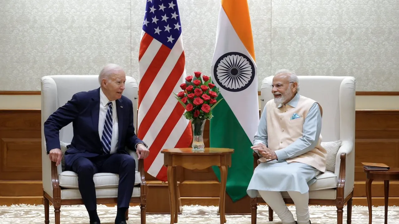 Joe Biden and Narendra Modi at the later's residence at 7 Lok Kalyan Marg