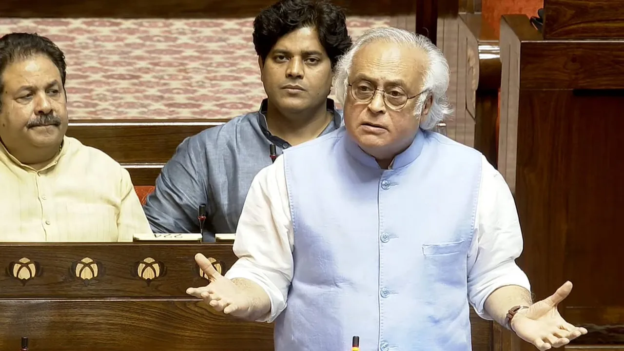 Congress MP Jairam Ramesh speaks in the Rajya Sabha during the Monsoon session of Parliament, in New Delhi, Thursday, Aug. 8, 2024.