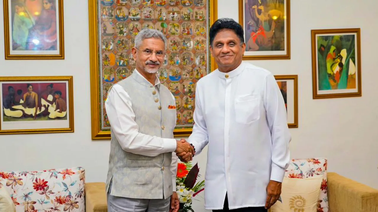 External Affairs Minister S Jaishankar with Sri Lanka's Leader of the Opposition Sajith Premadasa during a meeting, in Colombo.