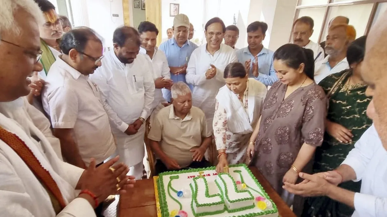 RJD Chief Lalu Prasad Yadav during celebration of his 77th birthday, in Patna, Tuesday, June 11, 2024.