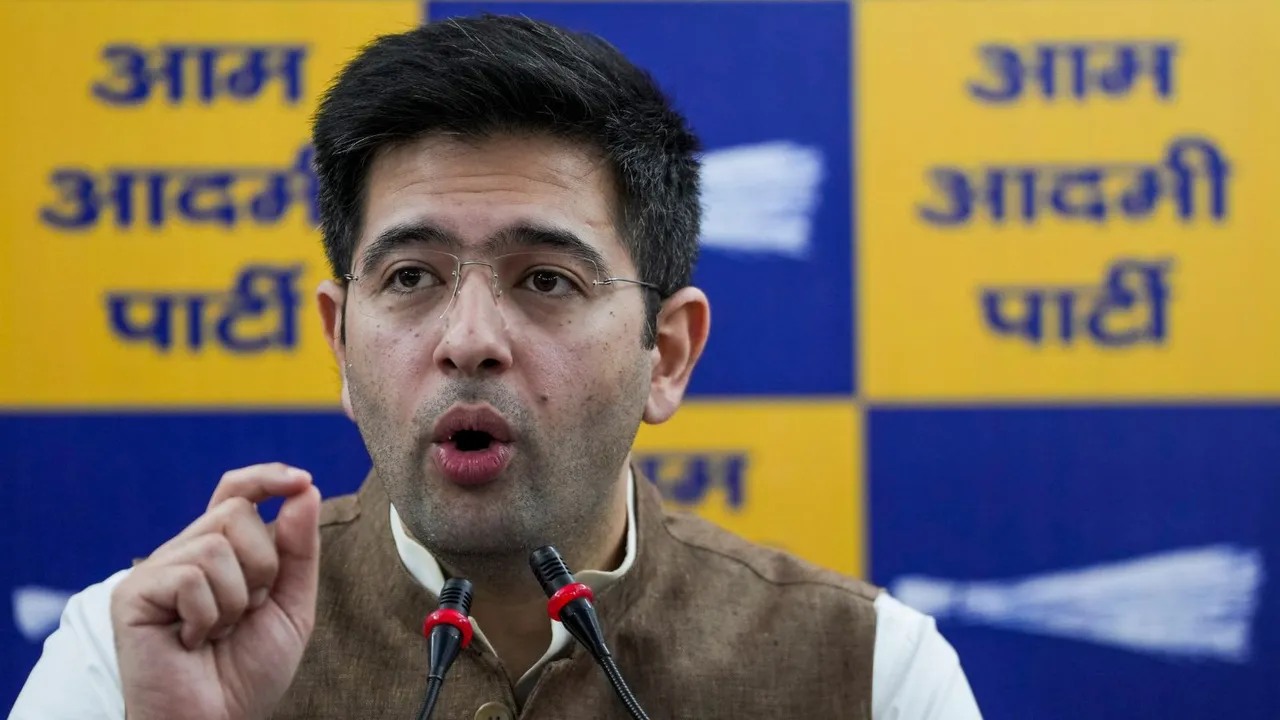 AAP MP Raghav Chadha addresses a press conference, in New Delhi, Friday, Sept. 20, 2024.