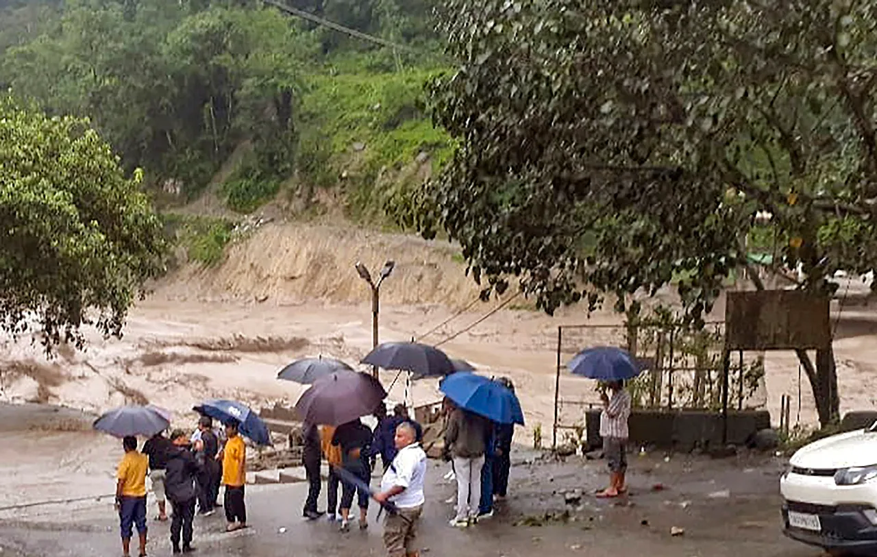A flood-affected locality at Singtam in Gangtok district, Sikkim