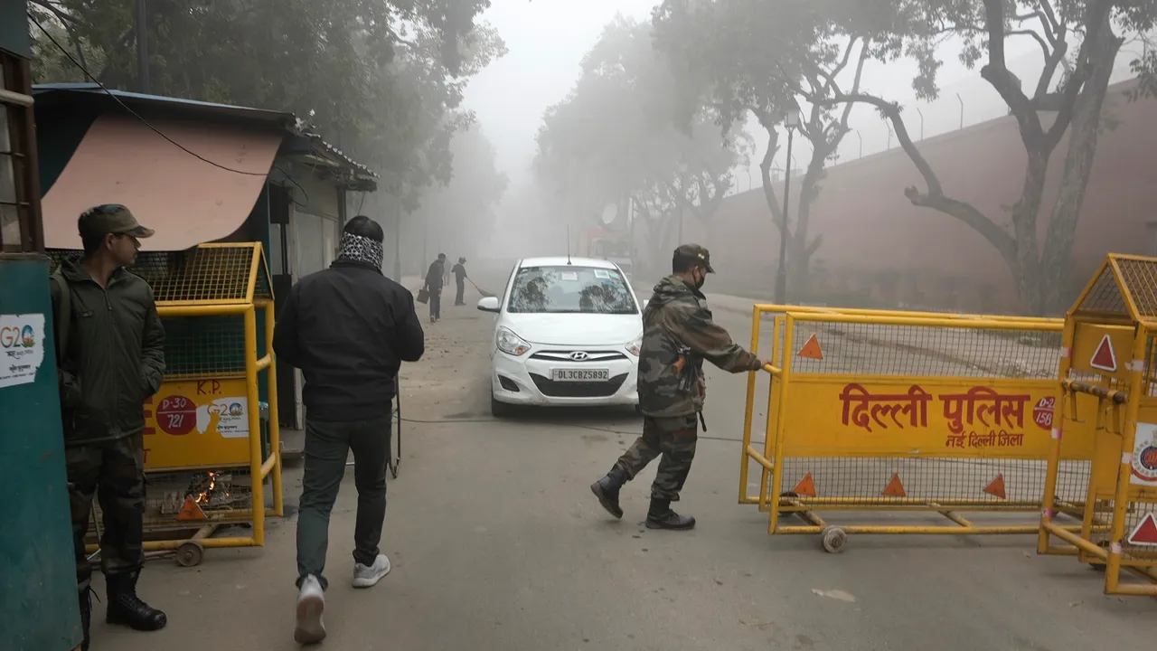 Security personnel regulate traffic movement in New Delhi