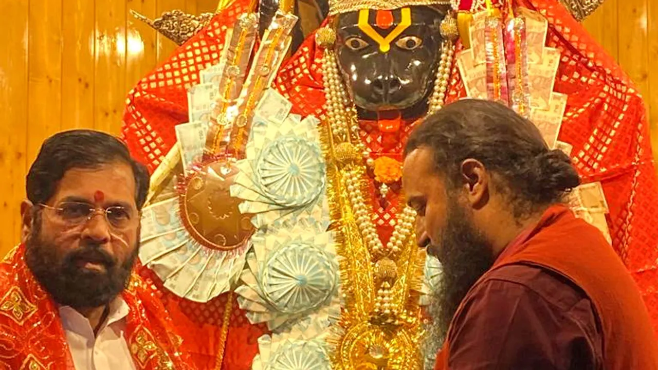 Maharashtra Chief Minister Eknath Shinde offers prayers at Hanuman Mandir, in Srinagar, Sunday, Sept. 17, 2023.