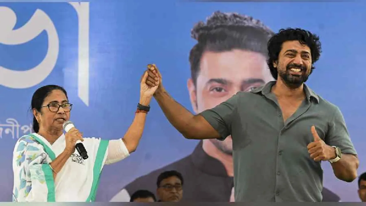 West Bengal Chief Minister and TMC chief Mamata Banerjee addresses a public meeting in support of party candidate Dev at Ghatal in Paschim Medinipur district.