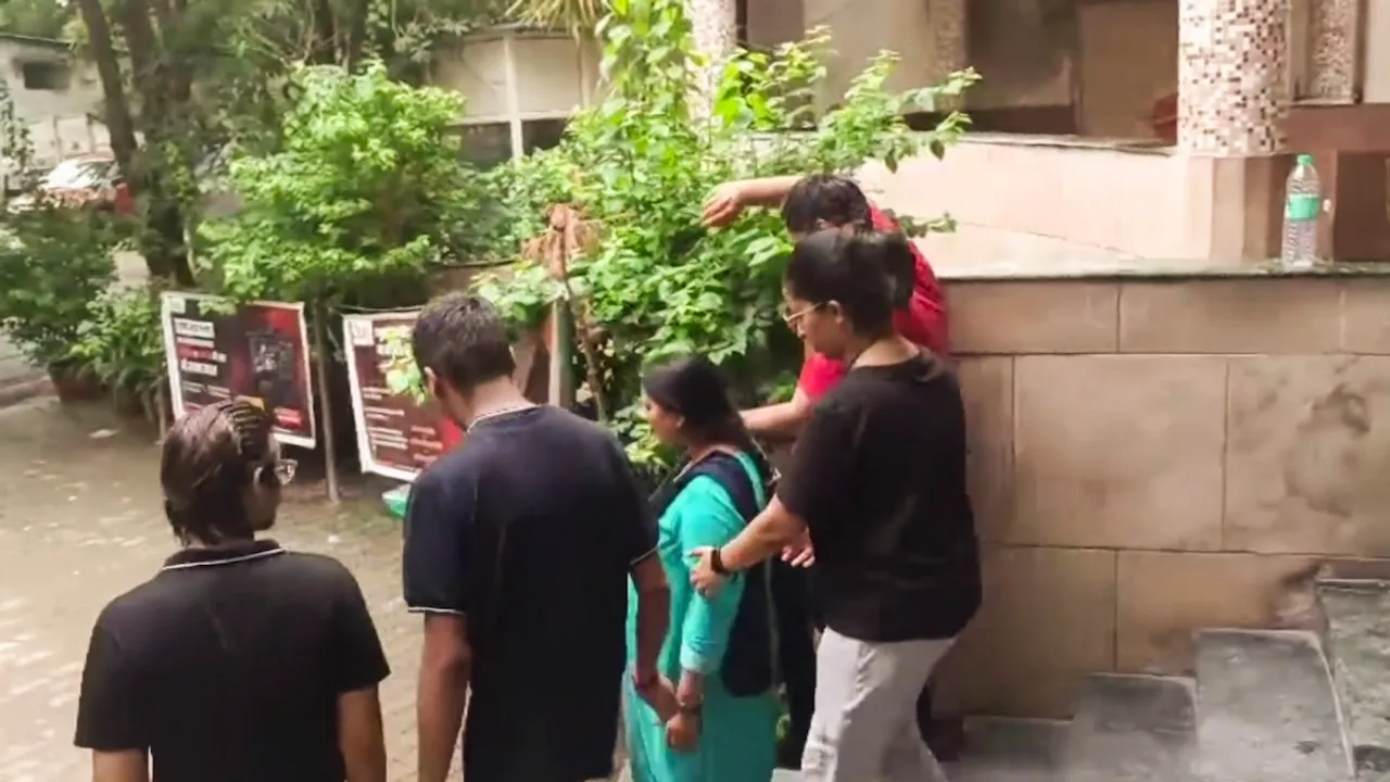 Mother of UPSC aspirant Tanya Soni, who died in the basement of a coaching centre after it was waterlogged following rains, leaves the Rajinder Nagar Police Station, in New Delhi, Sunday, July 28, 2024