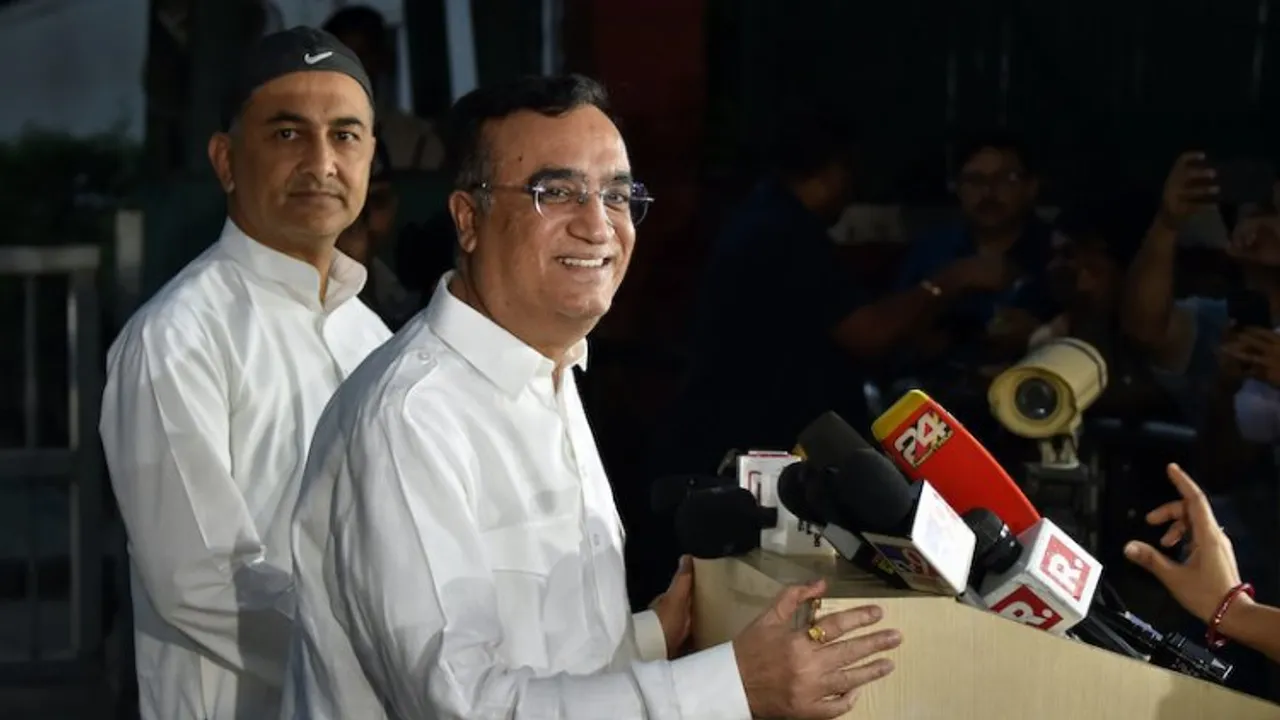Ajay Maken addressing media after meeting Sonia Gandhi