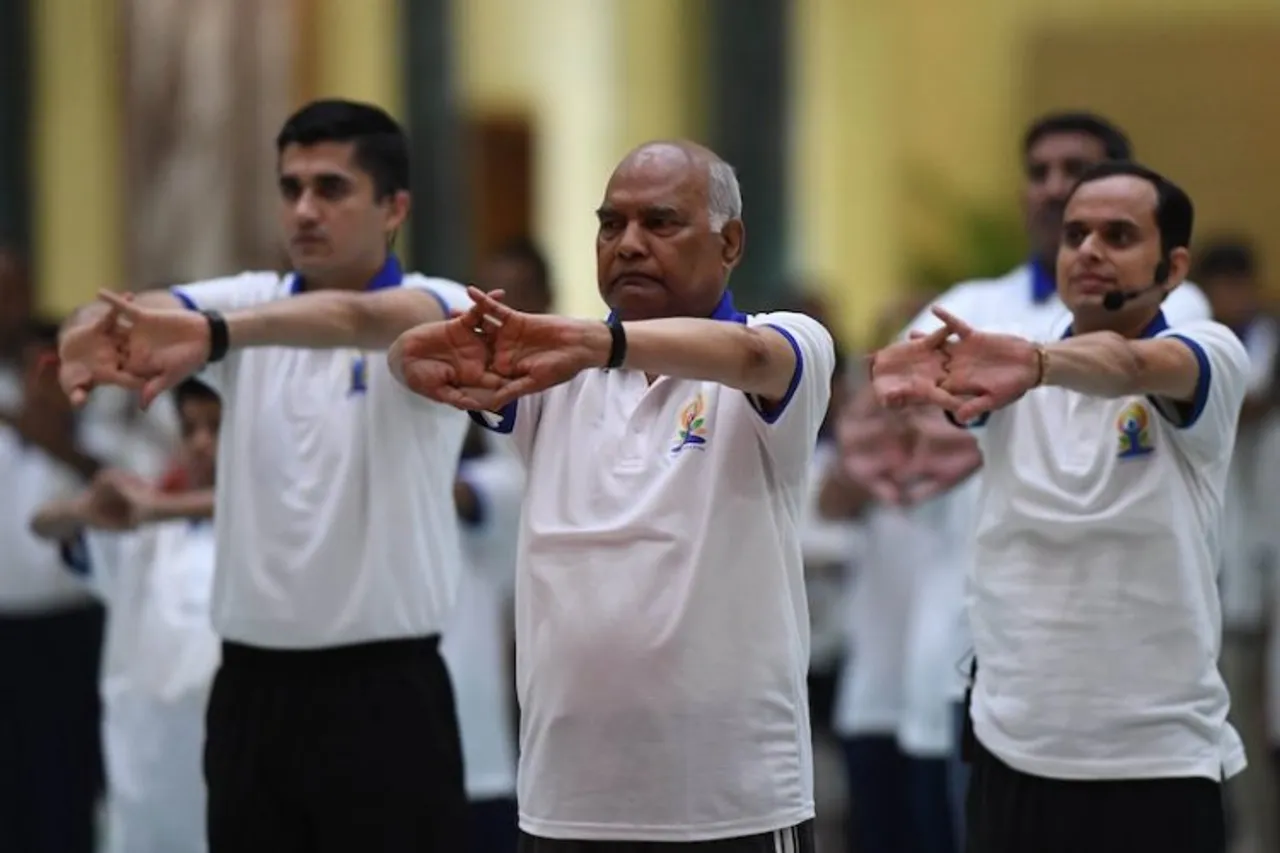 President Ram Nath Kovind performing Yoga at Rashtrapati Bhavan