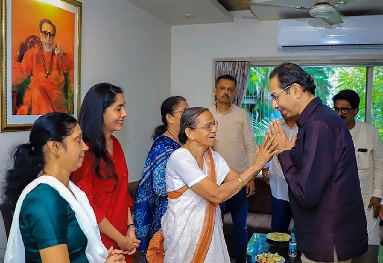 Former CM and Shiv Sena chief Uddhav Thackeray meets with the family of party MP Sanjay Raut, in Mumbai