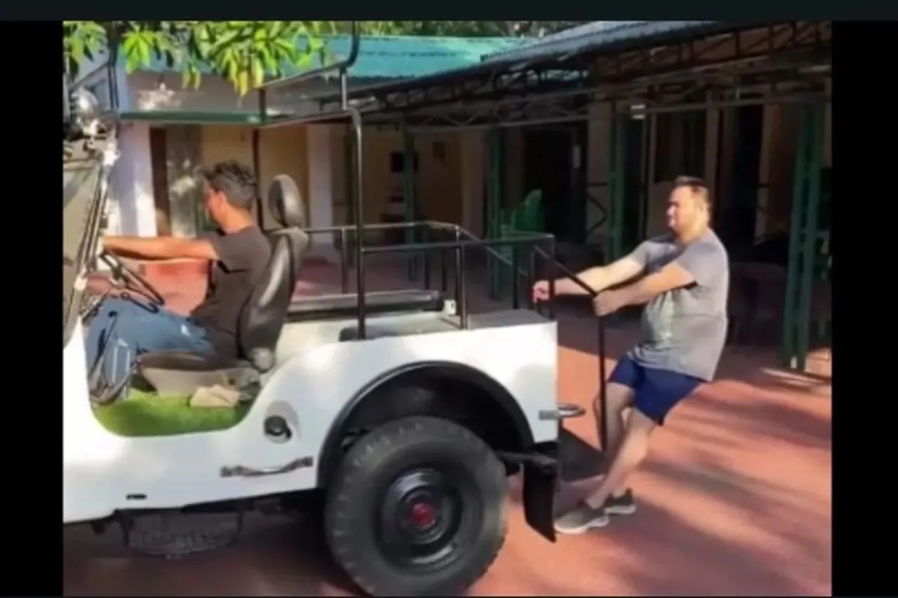 On mission to get fit: now Tejashwi does a 'Baahubali', but with a jeep