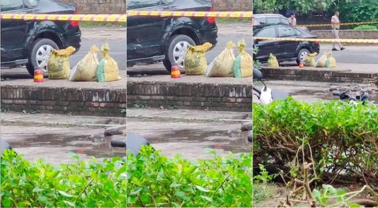 Video grab of the spot where the suspicious bag has been found in Rohini