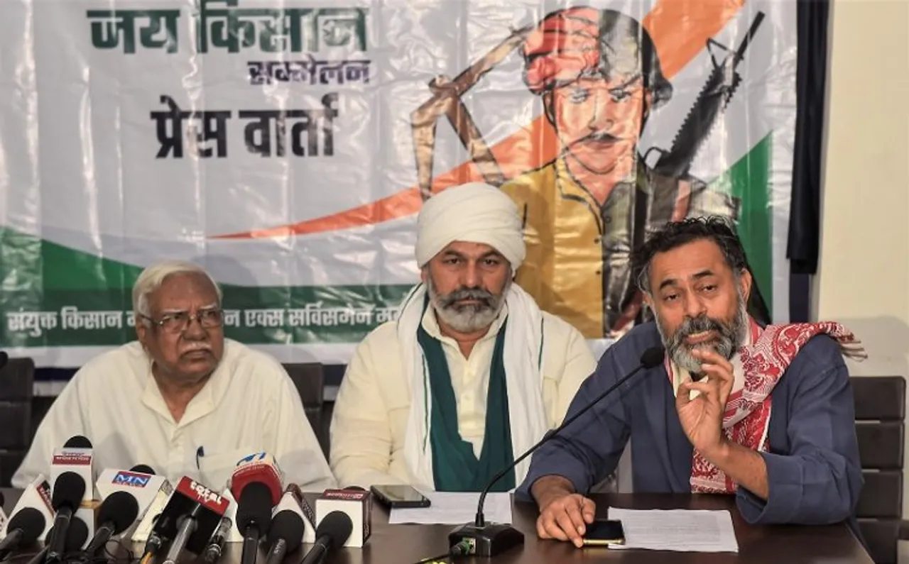 SKM leaders addressing media