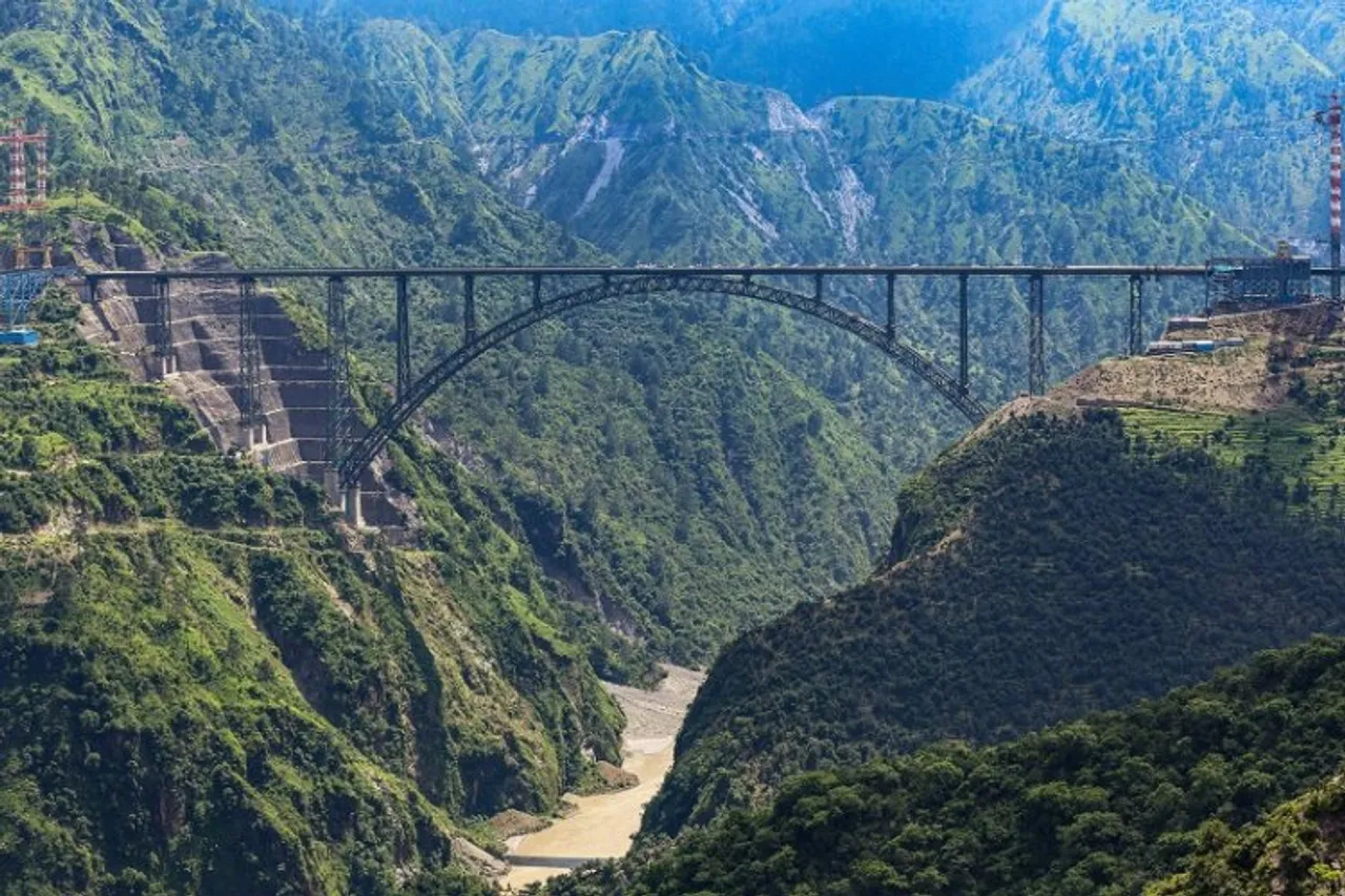  Worlds highest single-arch railway bridge over the Chenab river, in Reasi district