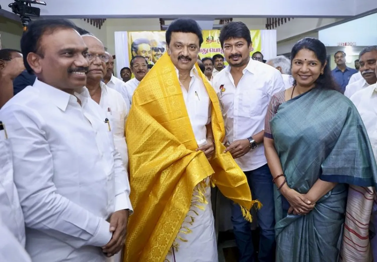 M K Stalin with family and party members