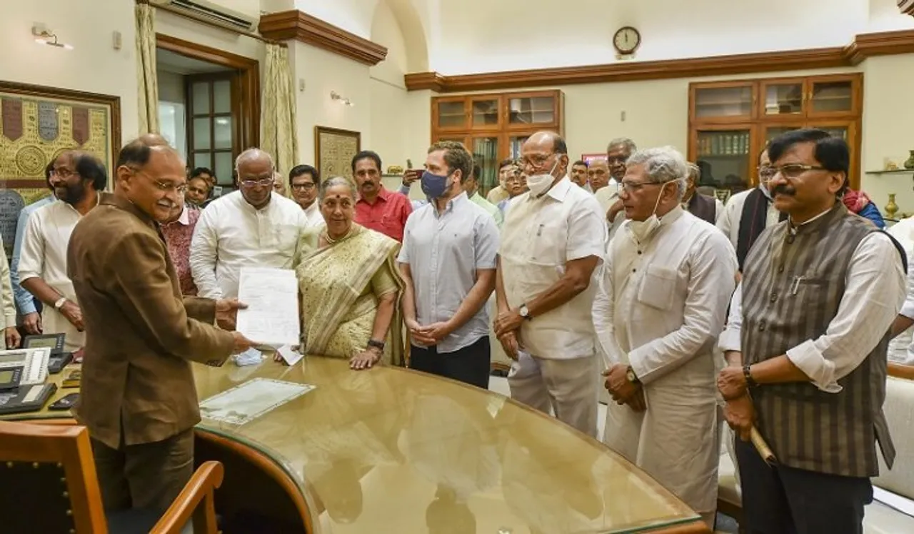 Opposition parties vice presidential candidate Margaret Alva files her nomination papers at Parliament house