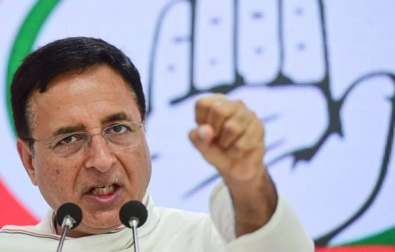 Congress spokesperson Randeep Surjewala addressing press conference in New Delhi