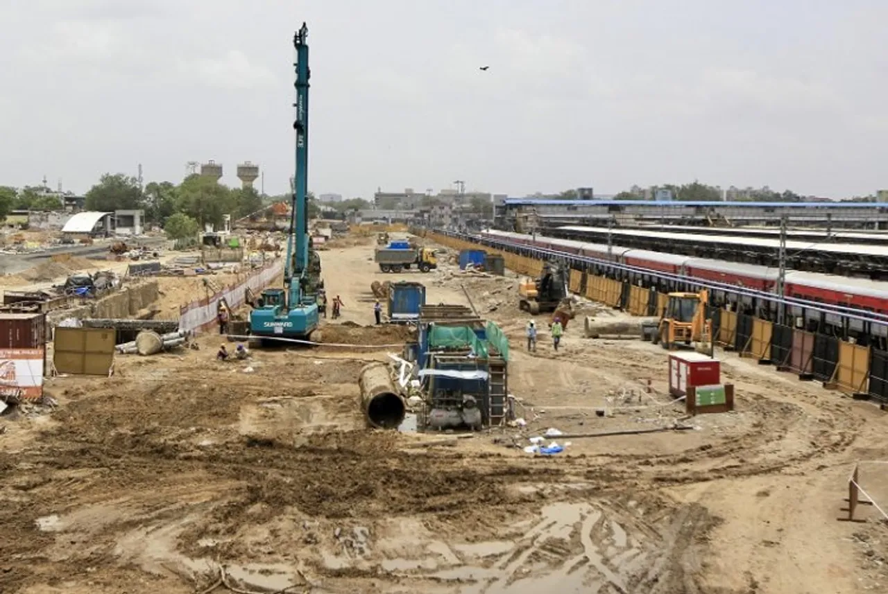 Construction of the Ahmedabad-Mumbai bullet train corridor underway, in Ahmedabad