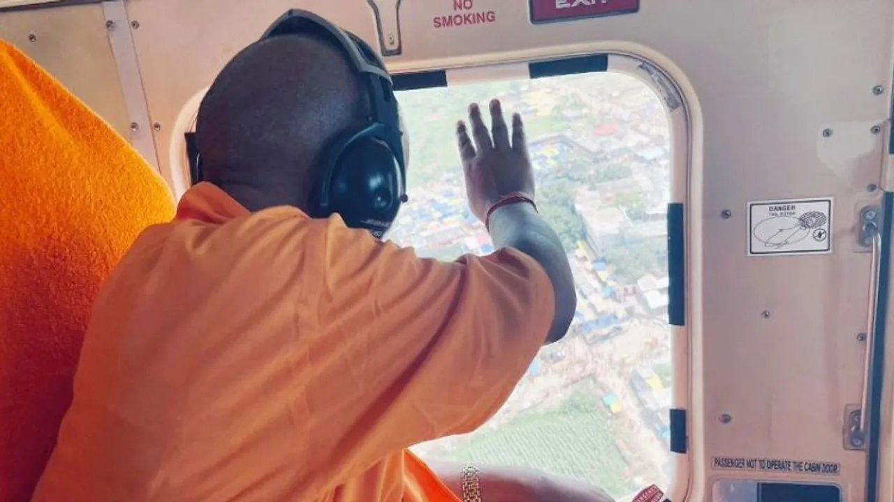 Uttar Pradesh Chief Minister Yogi Adityanath conducting aerial survey 