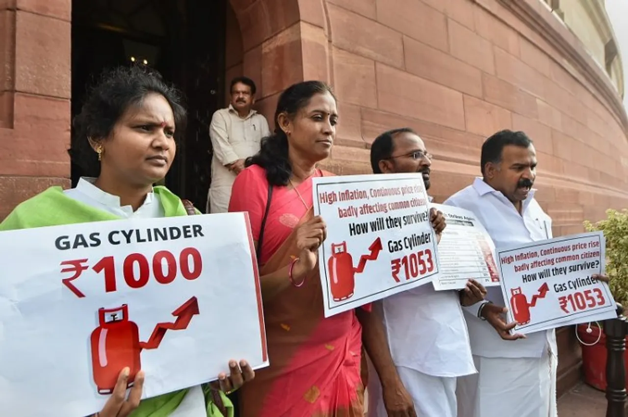 Congress MPs Manickam Tagore, TN Prathapan, Jothimani and Ramya Haridas after being suspended for rest of the session for allegedly disrupting proceedings in the Lok Sabha during ongoing Monsoon Session of Parliament,