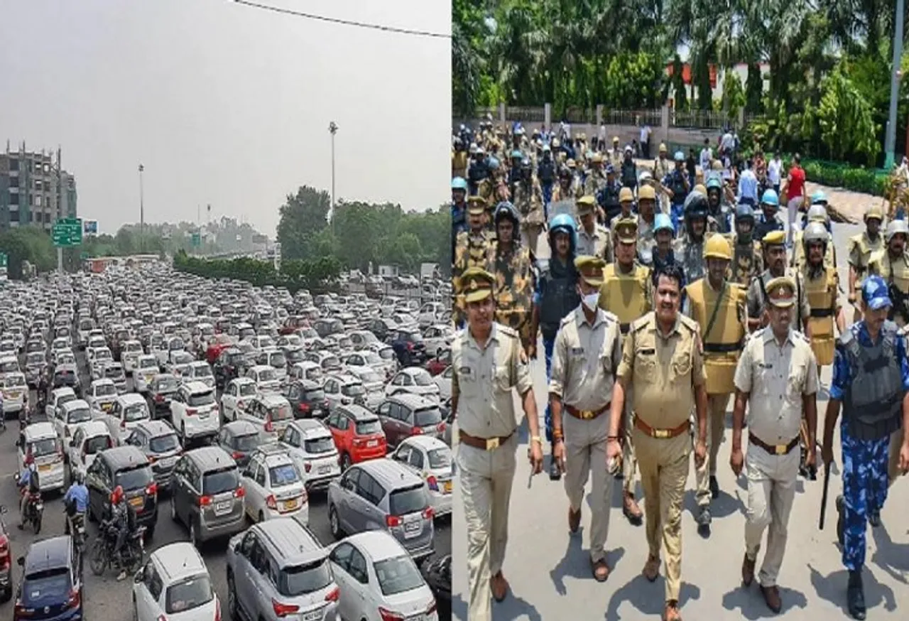 Traffic jam in Delhi-Gurugram road; police patrolling amid bharat badh call over Agnipath scheme protest