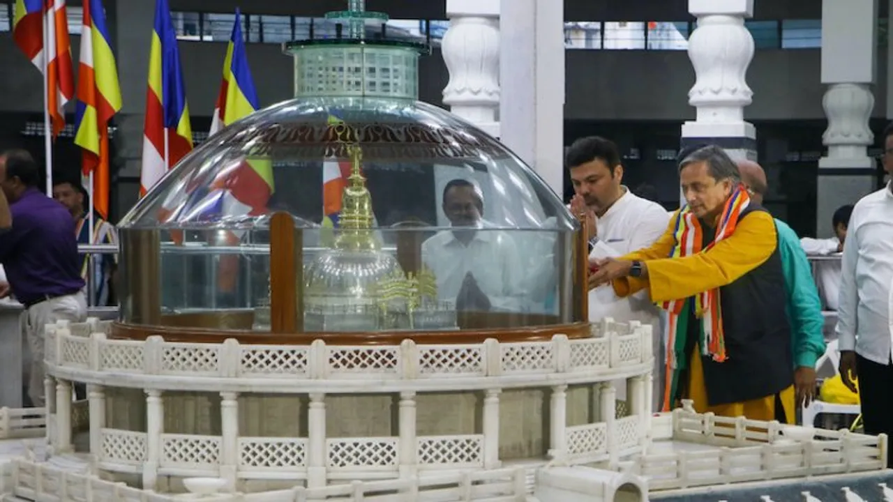 Congress leader Shashi Tharoor pays tribute to Dr. Bhimrao Ambedkar during his visit to Deekshabhoomi in Nagpur on Saturday