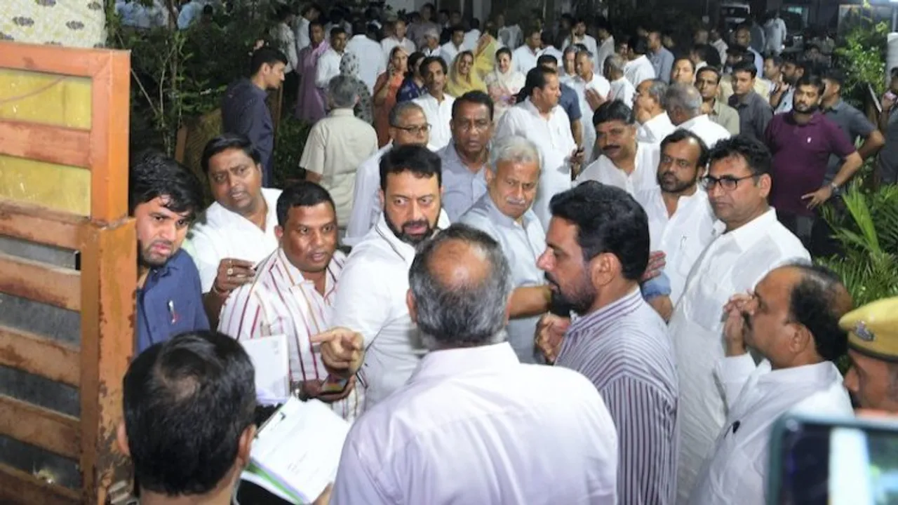 Congress MLAs leave for the residence of Rajasthan Assembly Speaker CP Joshi for a meeting, in Jaipur, Sunday