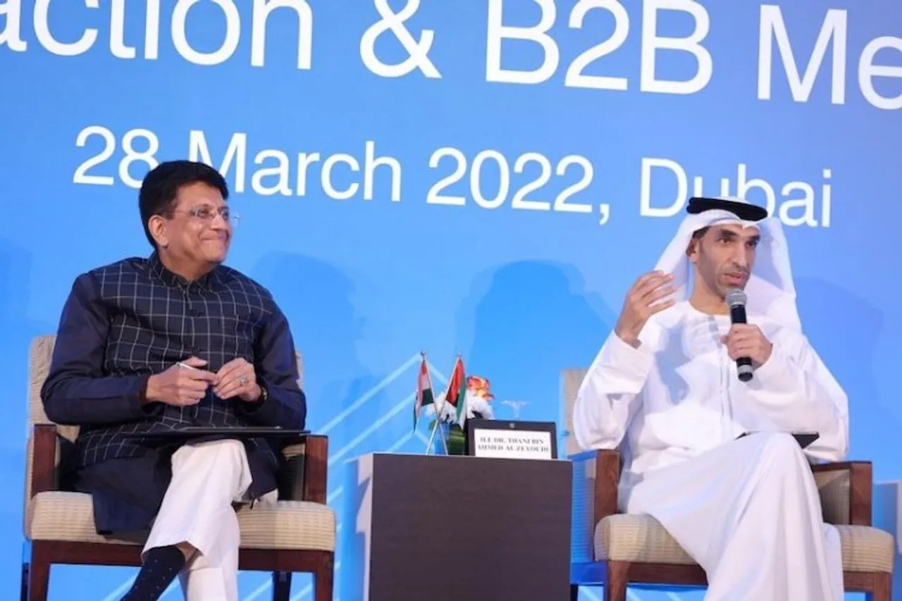 Piyush Goyal addressing the B2B meet on #IndiaUAECEPA along with UAE Minister of State for Foreign Trade H.E.