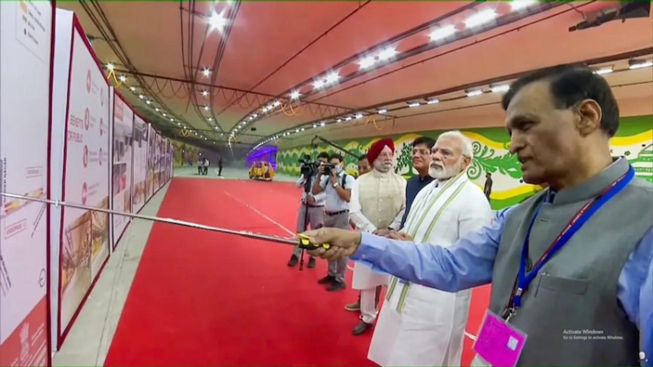 PM Modi being briefed about Pragati Maidan Integrated Transit Corridor