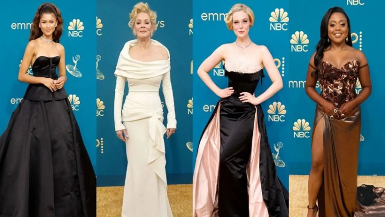 Emmy Awards red carpet fashion (from left, Zendaya, Jean Smart, Elle Fanning and Quinta Brunson)