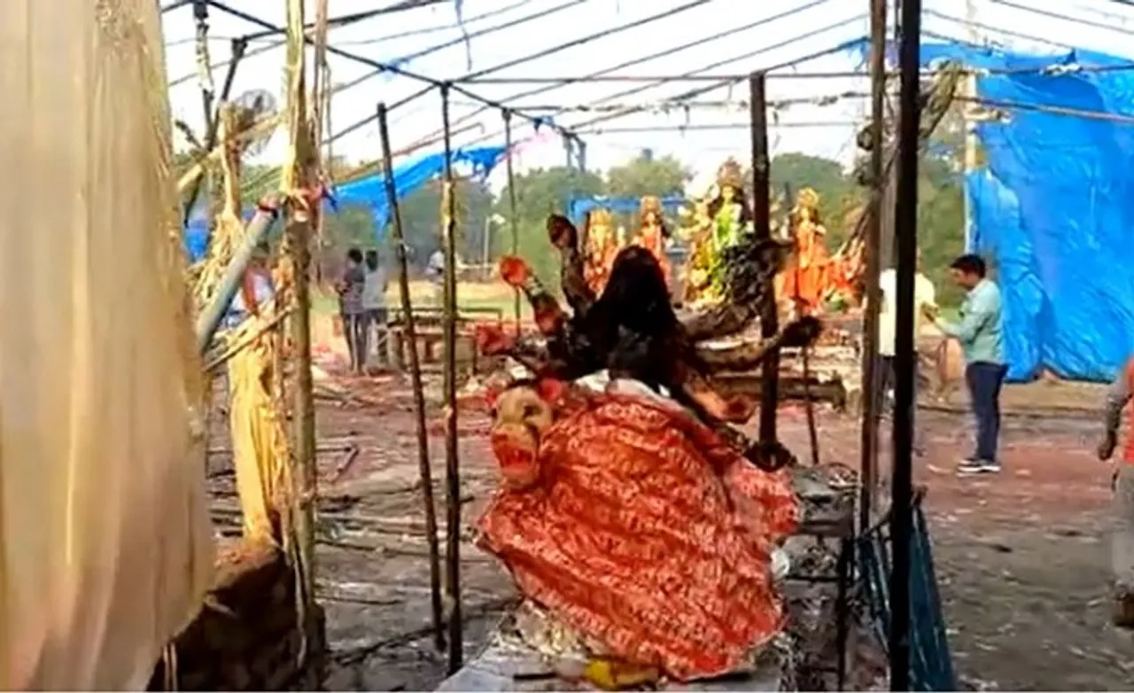 Durga Puja Pandal after fire in Bhadohi in Uttar Pradesh