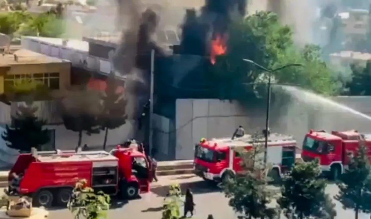 Fire tenders at the site of explosion at a Gurudwara, in Kabul